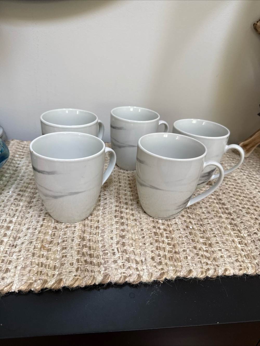 Marble-Effect Ceramic Coffee Mugs - Set of 6 in Light Gray